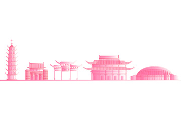 南京地标景点建筑线稿牌坊城门宝塔