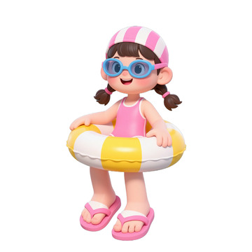 可爱女孩和游泳圈免抠元素12