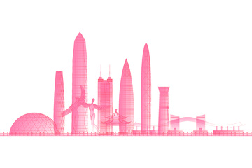 广州城市地标景点建筑线稿高楼大厦