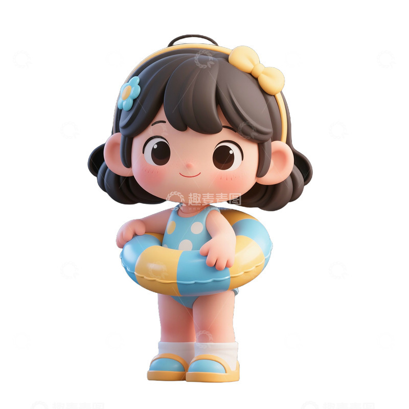 可爱卡通女孩和游泳圈免抠元素1234