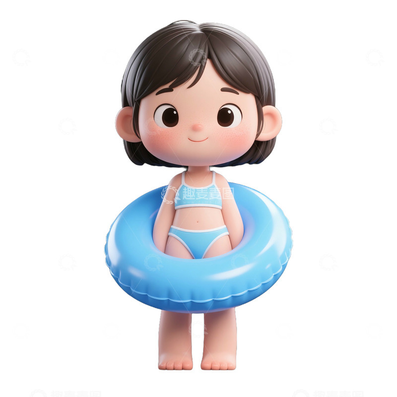 可爱卡通女孩和游泳圈免抠元素12345