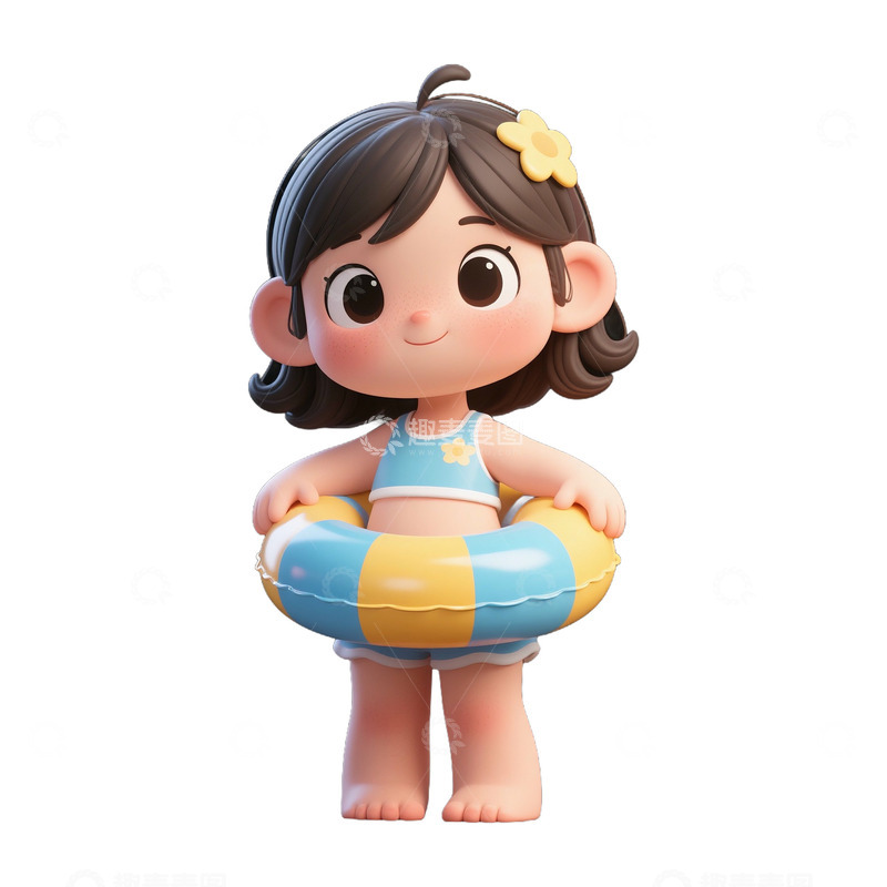 高清大图下载【趣麦麦图】可爱女孩和游泳圈免抠元素