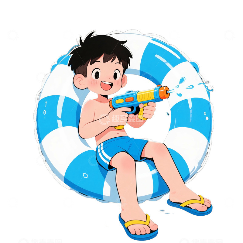高清大图下载【趣麦麦图】夏季游泳圈和男孩免抠元素1