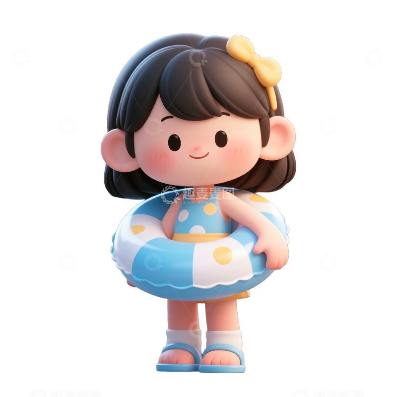 高清大图下载【趣麦麦图】可爱女孩和游泳圈免抠元素1234