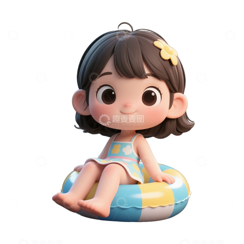 可爱女孩和游泳圈免抠元素1