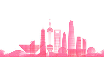 上海城市地标景点建筑线稿高楼大厦