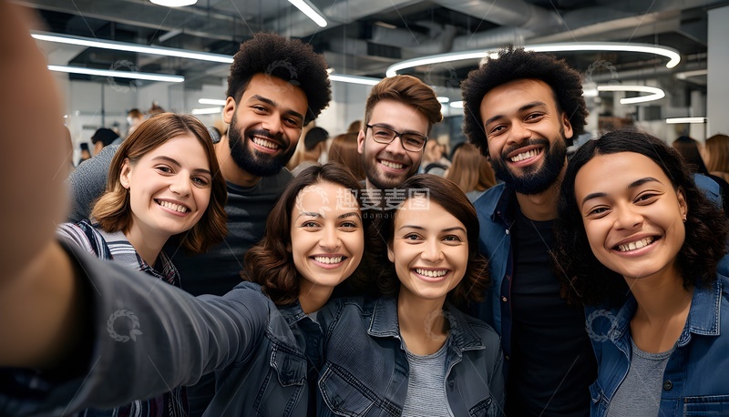 六位年轻人办公室自拍青春照