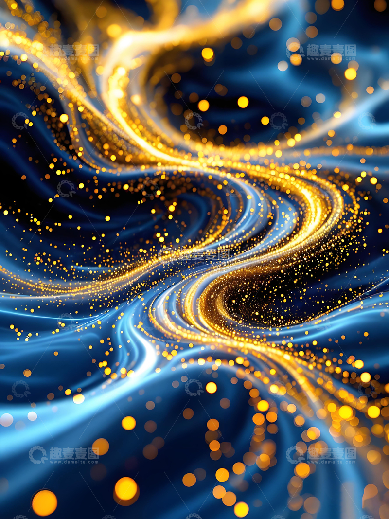 源文件下载【趣麦麦图】高级蓝金房地产邀请函蓝色鎏金纹理流沙背景2