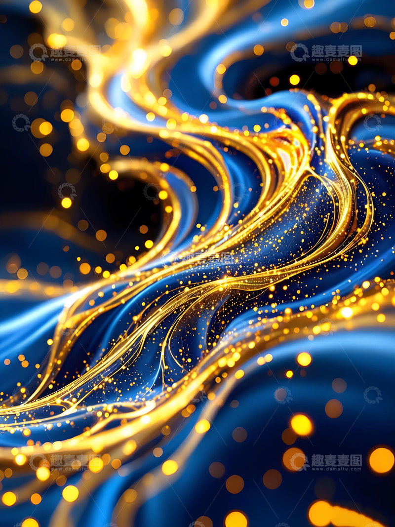 源文件下载【趣麦麦图】高级蓝金房地产邀请函蓝色鎏金纹理流沙背景1