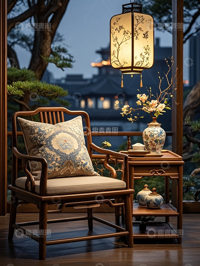 高清大图下载【趣麦麦图】中式装修风格家具椅子茶几摄影图