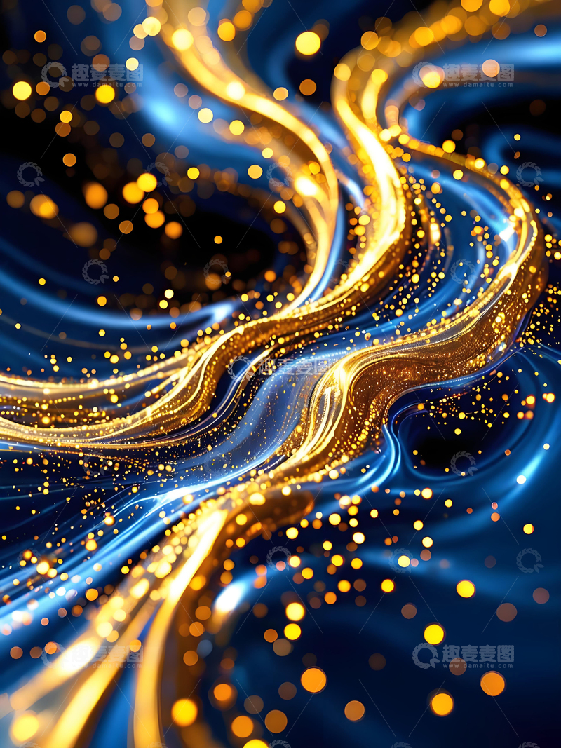 源文件下载【趣麦麦图】高级蓝金房地产邀请函蓝色鎏金纹理流沙背景3