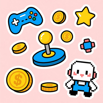 游戏像素风卡通贴纸手帐表情元素