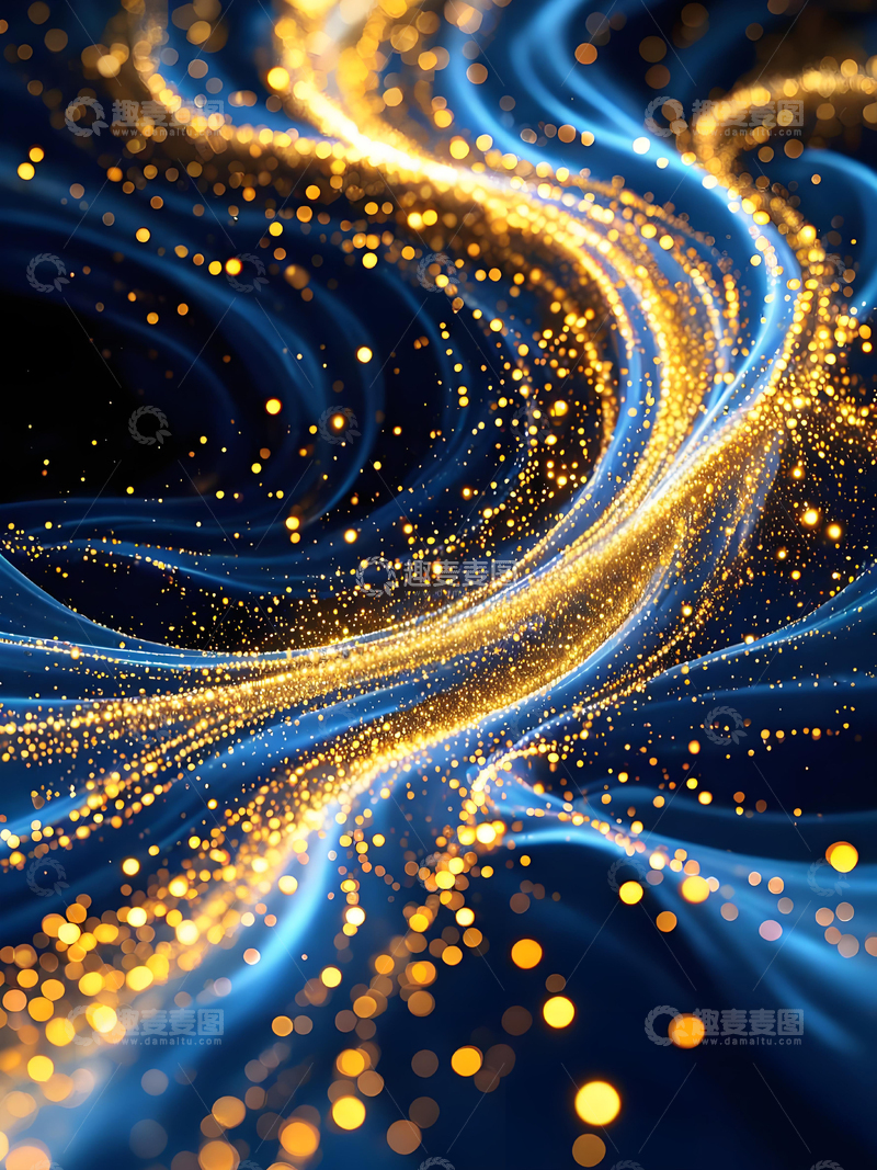 源文件下载【趣麦麦图】高级蓝金房地产邀请函蓝色鎏金纹理流沙背景8