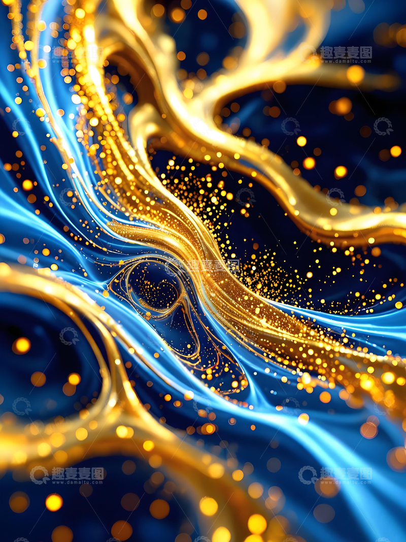 源文件下载【趣麦麦图】高级蓝金房地产邀请函蓝色鎏金纹理流沙背景6