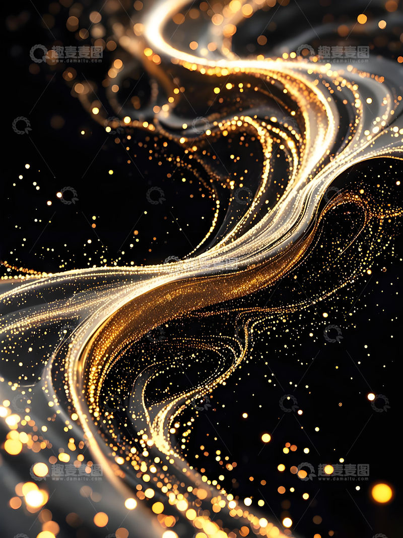 源文件下载【趣麦麦图】高级轻著质感金色粒子黑金房地产邀请函背景2