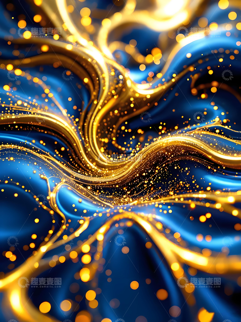 源文件下载【趣麦麦图】高级蓝金房地产邀请函蓝色鎏金纹理流沙背景4