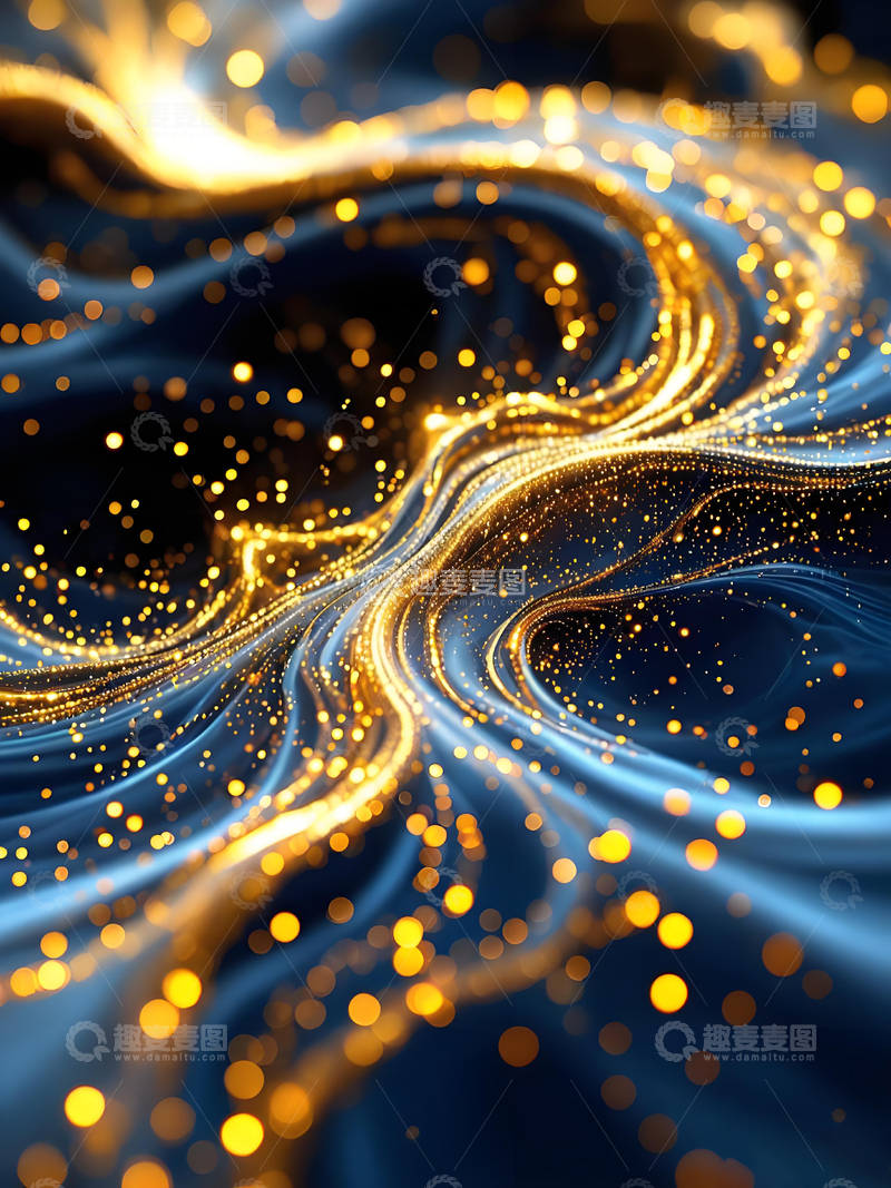 源文件下载【趣麦麦图】高级蓝金房地产邀请函蓝色鎏金纹理流沙背景7