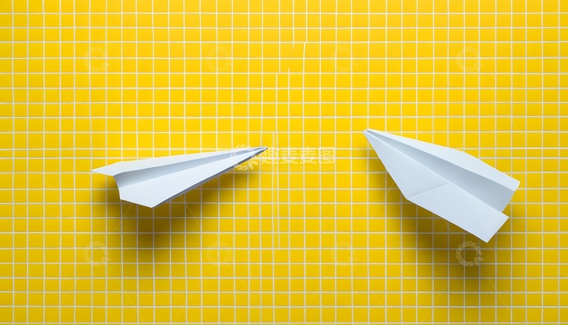 高清大图下载【趣麦麦图】白纸飞机对峙黄网格背景