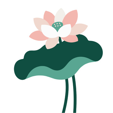 墨绿粉白艺术荷花插画