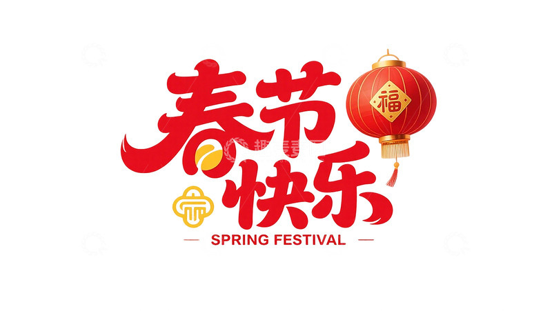 高清大图下载【趣麦麦图】春节快乐新年红色标题艺术字