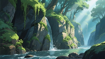 峡谷瀑流沐晨光壁纸