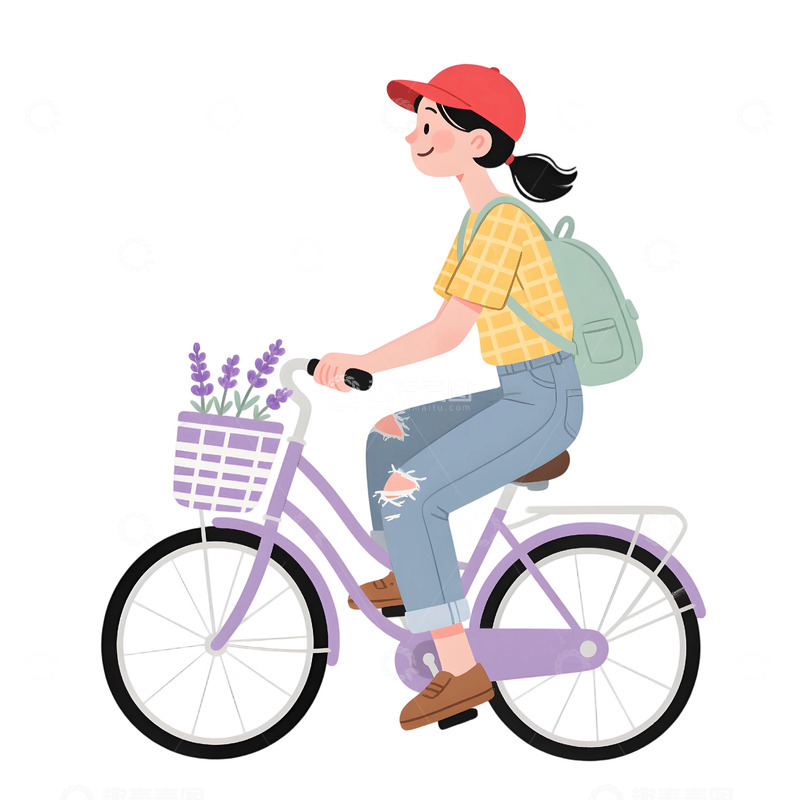 高清大图下载【趣麦麦图】女孩骑行插画素材125