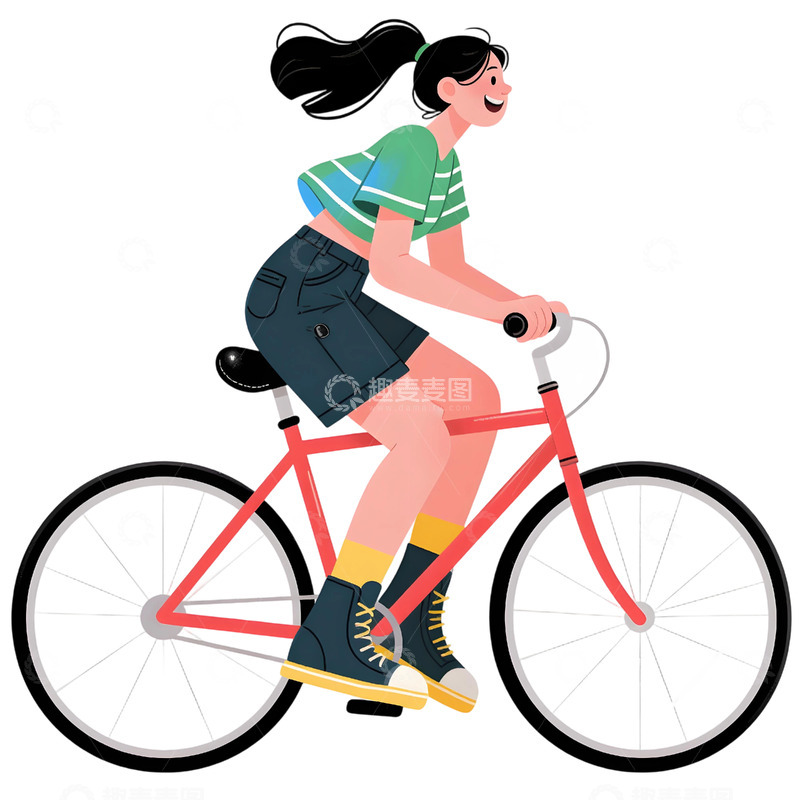 高清大图下载【趣麦麦图】女孩骑行插画素材185