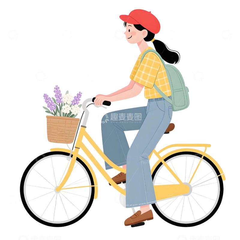 高清大图下载【趣麦麦图】女孩骑行插画素材135