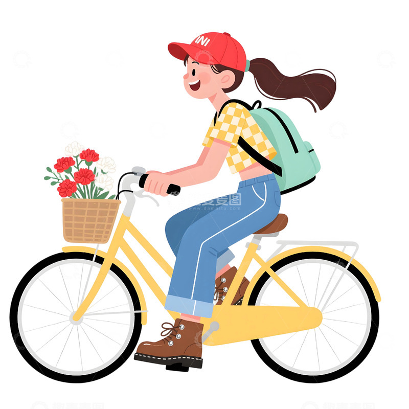 高清大图下载【趣麦麦图】女孩骑行插画素材451