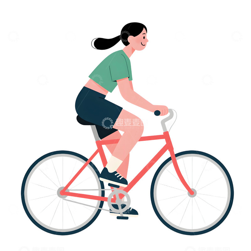 高清大图下载【趣麦麦图】女孩骑行插画素材5651