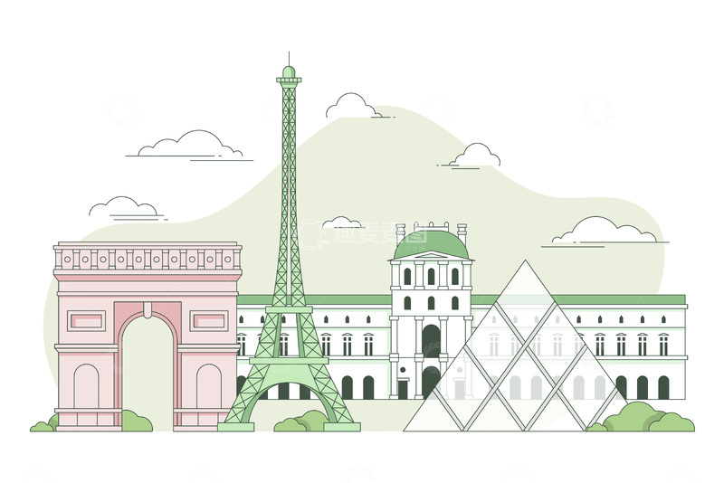 源文件下载【趣麦麦图】世界名胜建筑线稿地标景点建筑物