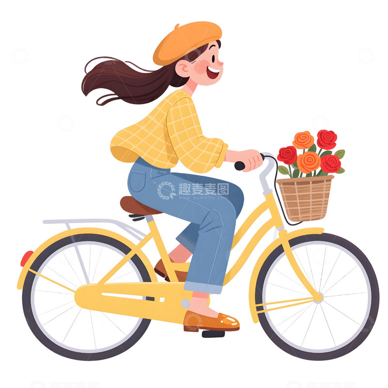 高清大图下载【趣麦麦图】女孩骑行插画素材1151