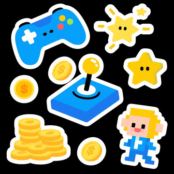 像素风游戏主题贴纸元素