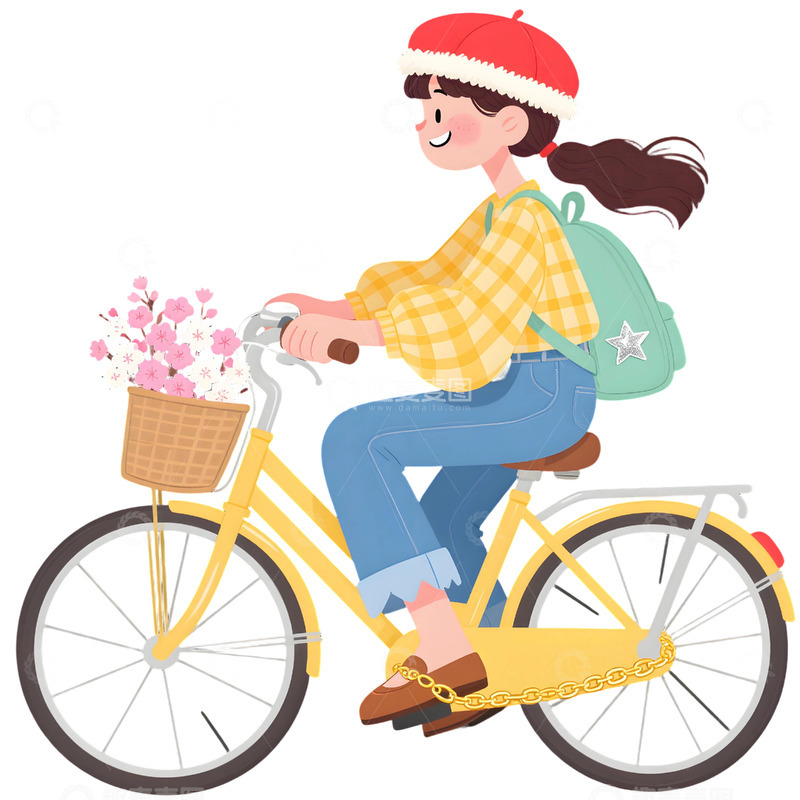 高清大图下载【趣麦麦图】女孩骑行插画素材35123