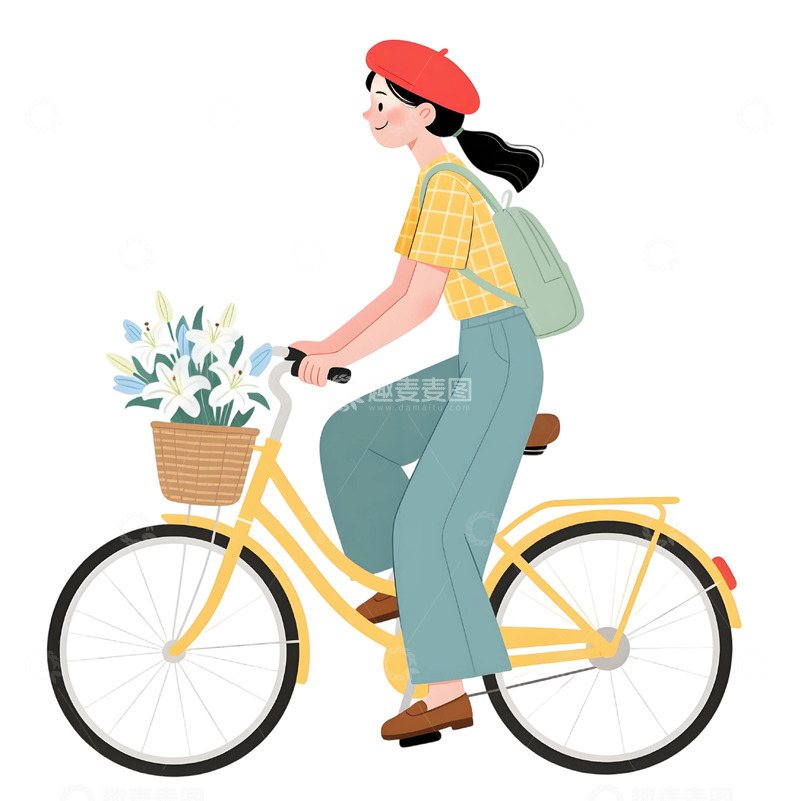 高清大图下载【趣麦麦图】女孩骑行插画素材115
