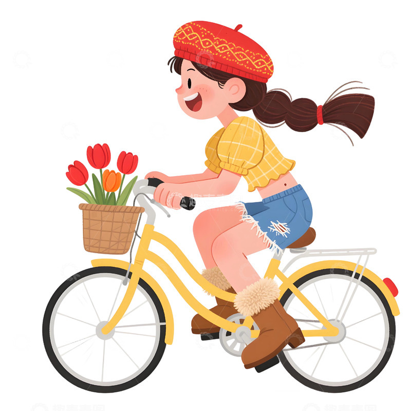 高清大图下载【趣麦麦图】女孩骑行插画素材851