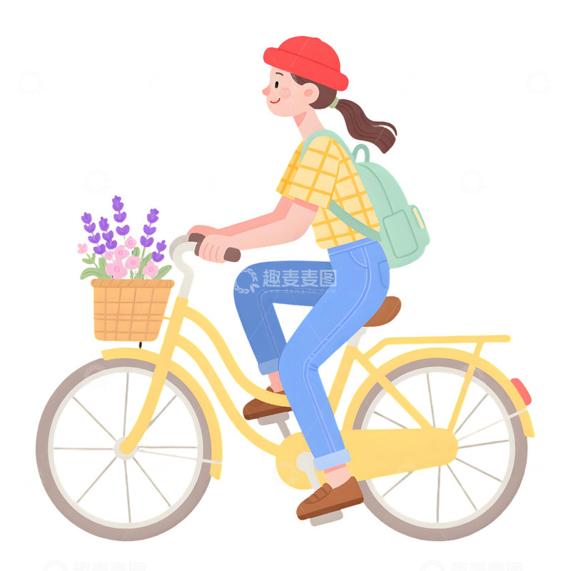 高清大图下载【趣麦麦图】女孩骑行插画素材085