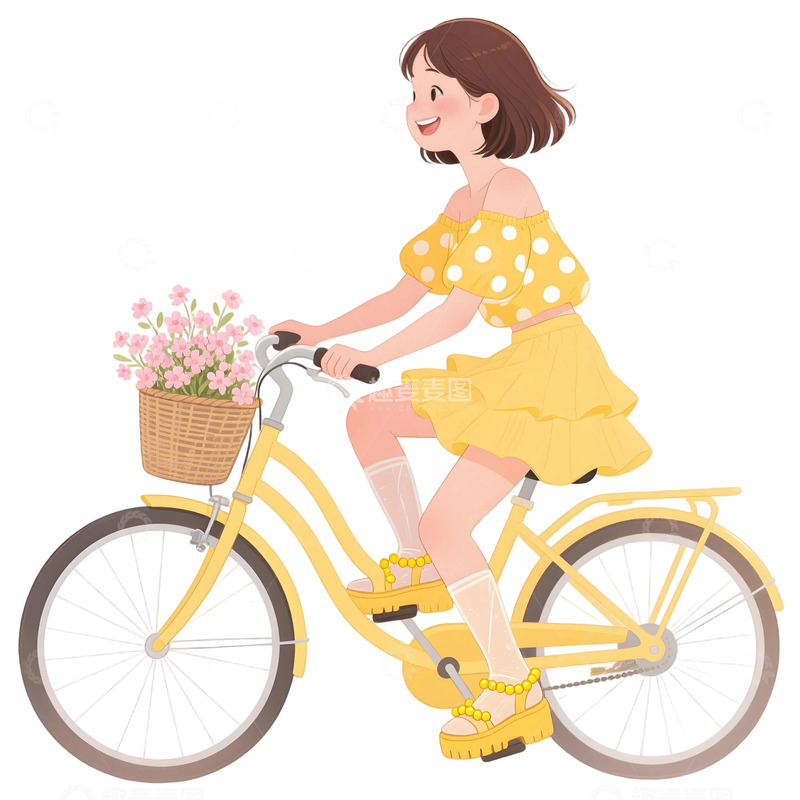 高清大图下载【趣麦麦图】女孩骑行插画素材34534