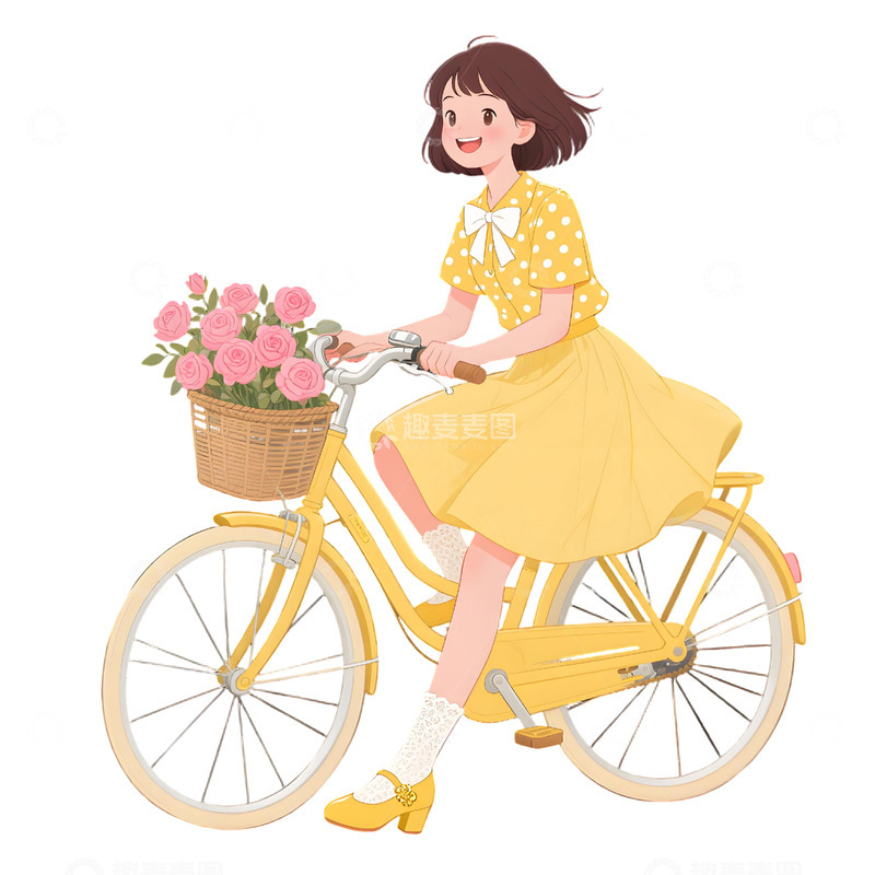 高清大图下载【趣麦麦图】女孩骑行插画素材7885