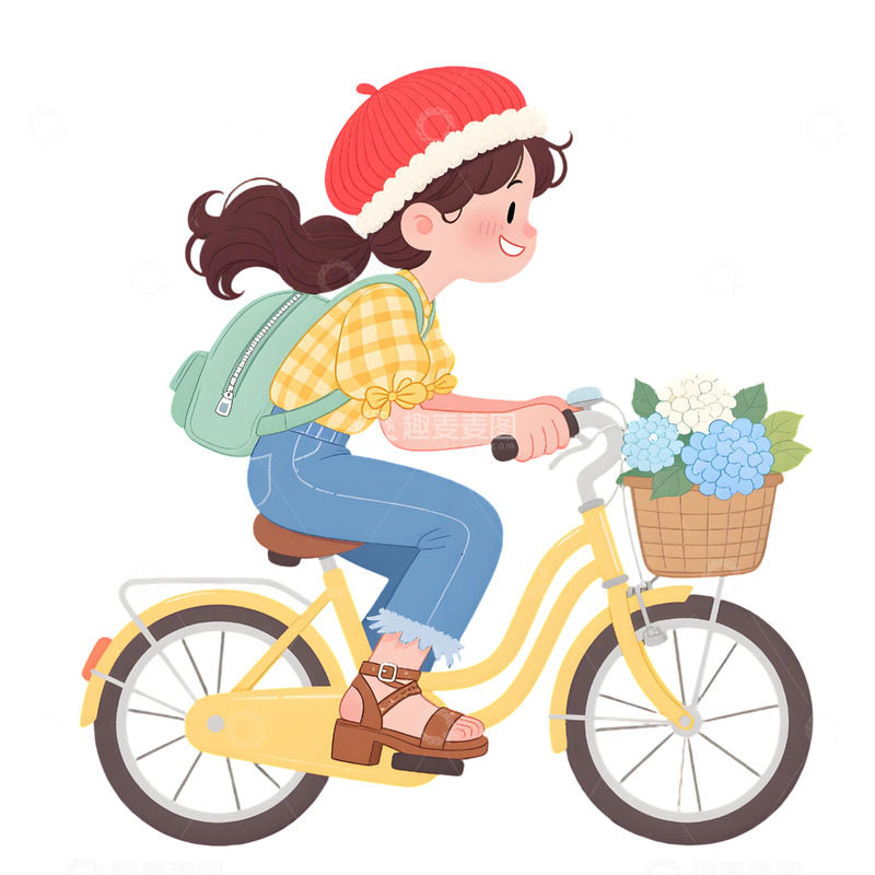 高清大图下载【趣麦麦图】女孩骑行插画素材095