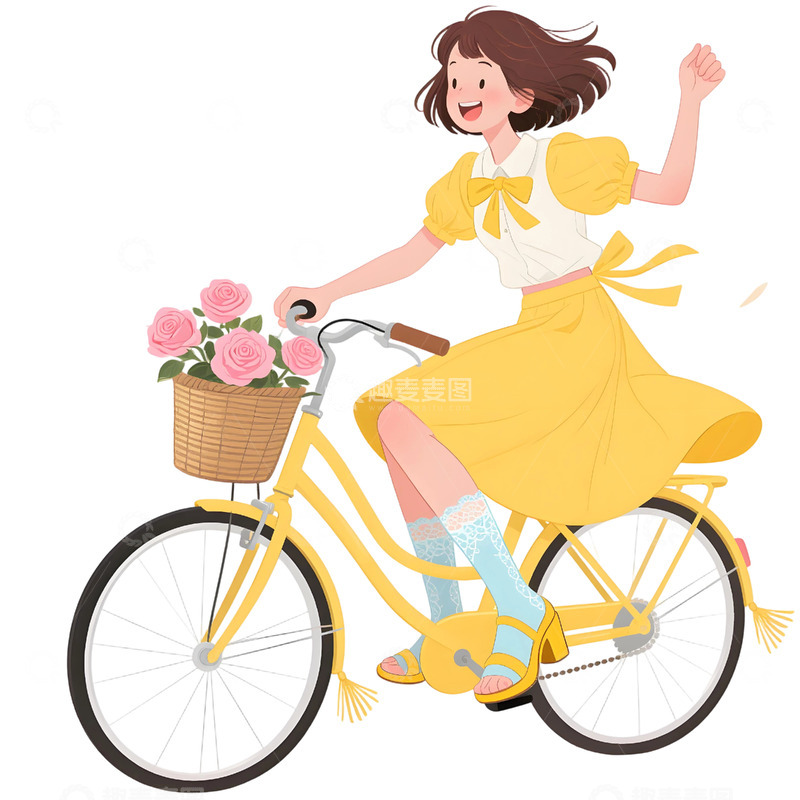 高清大图下载【趣麦麦图】女孩骑行插画素材7885r