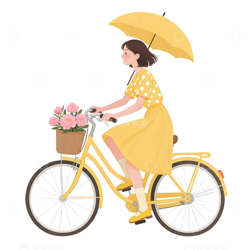 高清大图下载【趣麦麦图】女孩骑行插画素材34534r