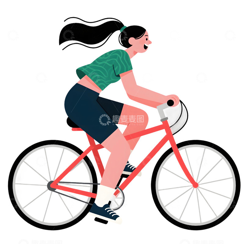 高清大图下载【趣麦麦图】女孩骑行插画素材995