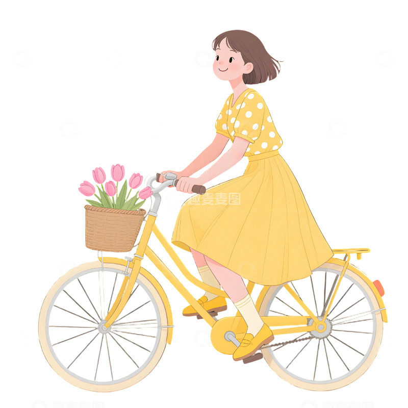高清大图下载【趣麦麦图】女孩骑行插画素材5654