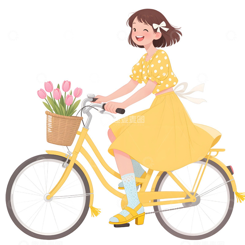 高清大图下载【趣麦麦图】女孩骑行插画素材143