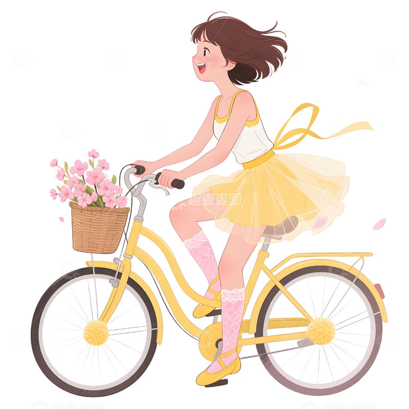 高清大图下载【趣麦麦图】女孩骑行插画素材111r