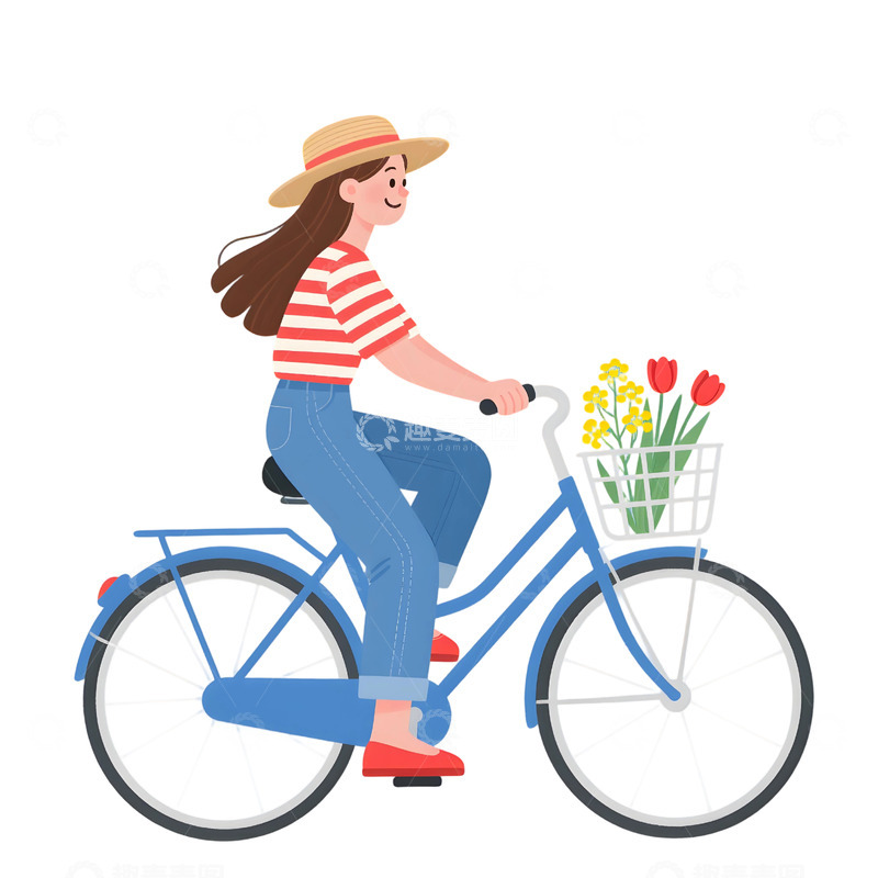 高清大图下载【趣麦麦图】女孩骑行插画素材5654r