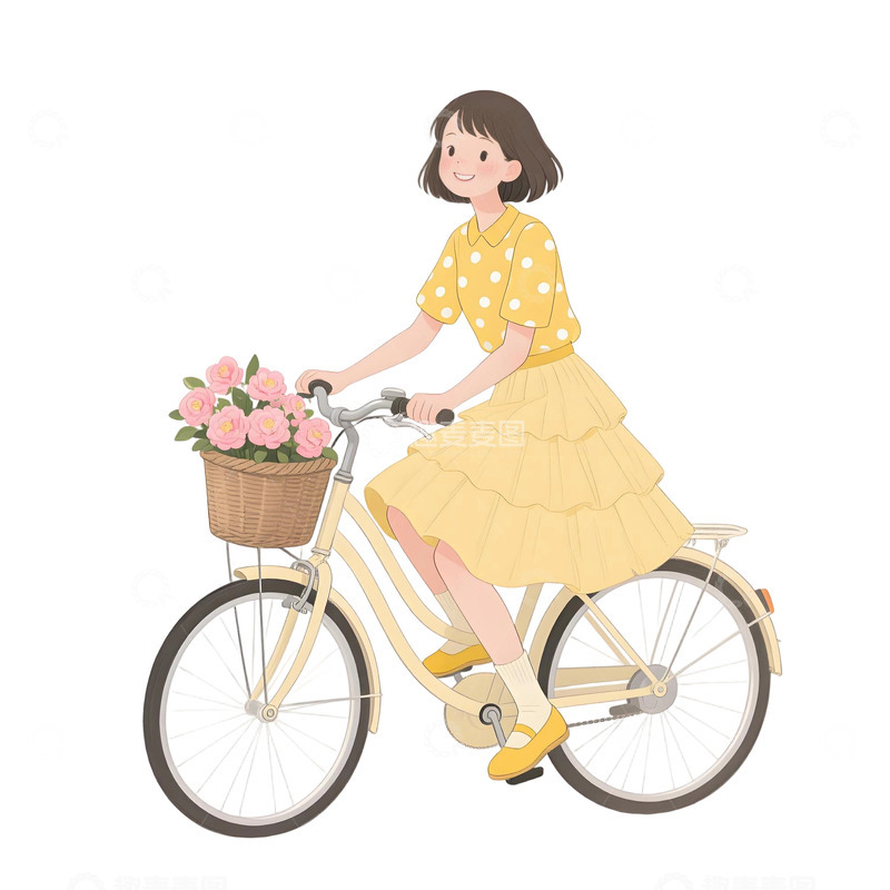 高清大图下载【趣麦麦图】女孩骑行插画素材111