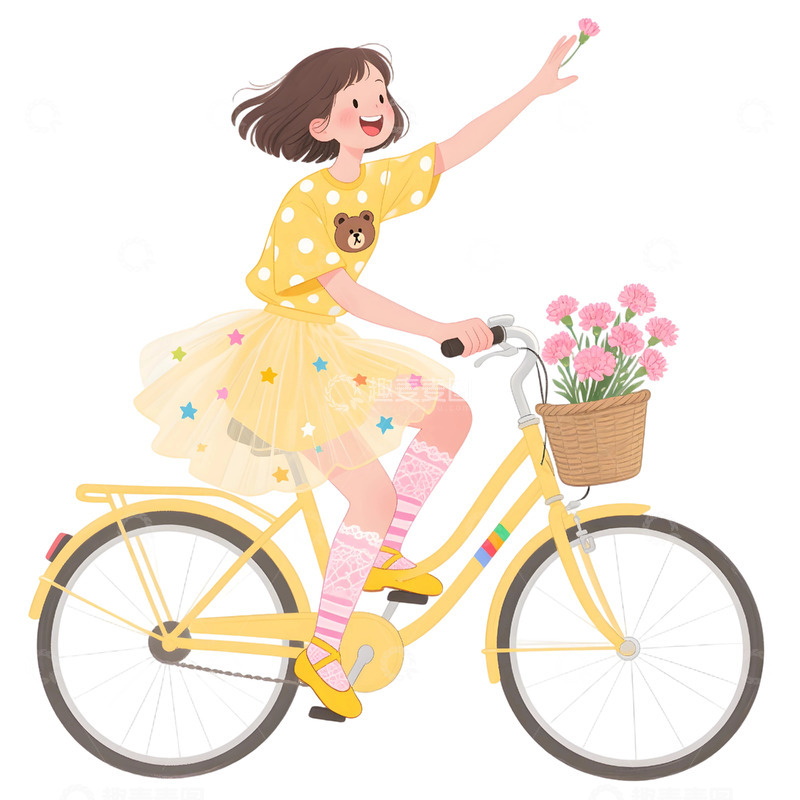 高清大图下载【趣麦麦图】女孩骑行插画素材561