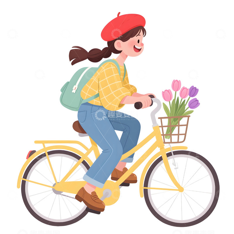 高清大图下载【趣麦麦图】女孩骑行插画素材565